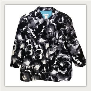 KIM ROGERS 🧥 PETITE WOMENS FLORAL B&W BLAZER
